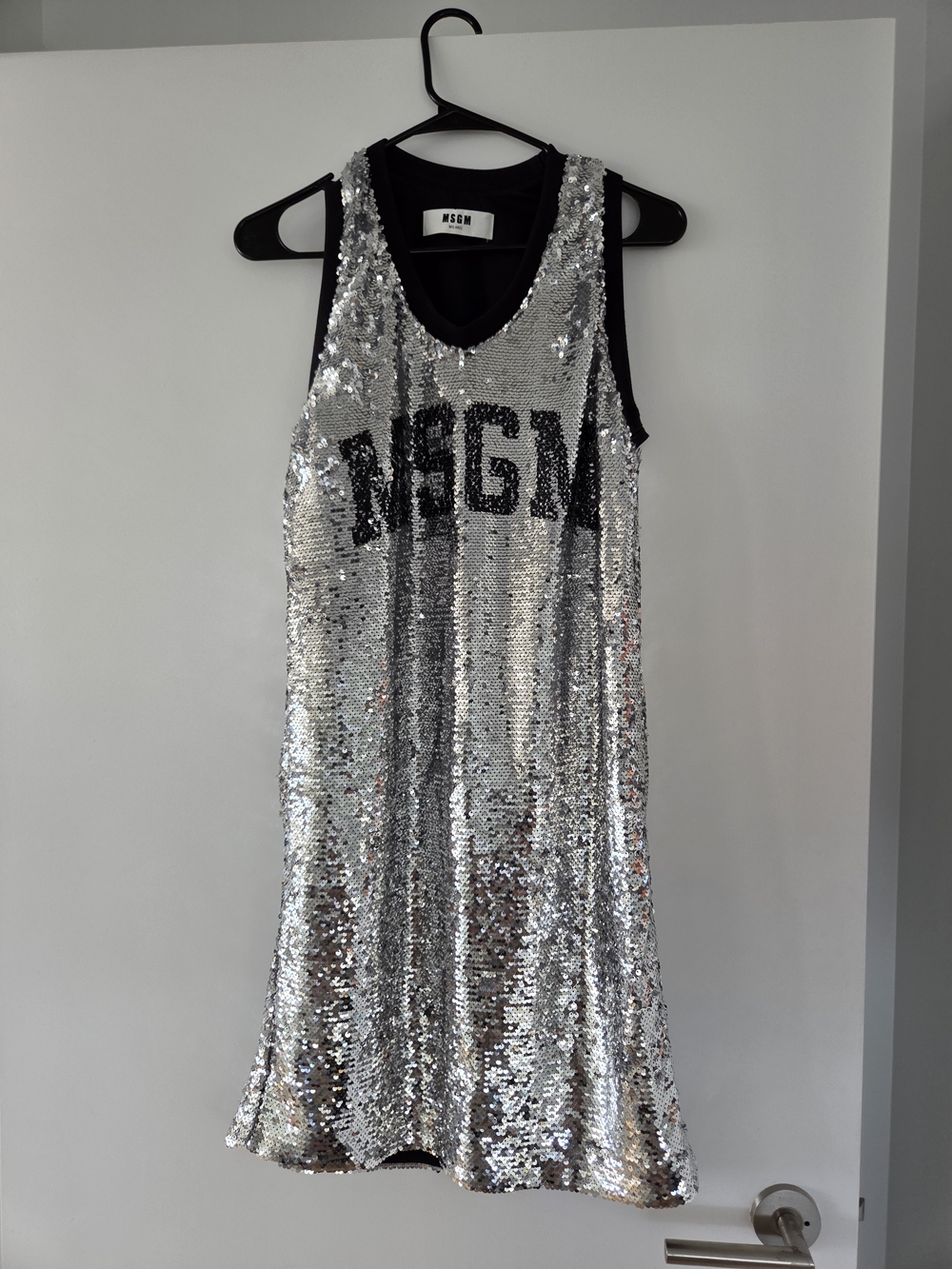 MSGM Silver Sequin Sleeveless Dress